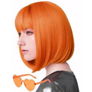 Women's Orange 12 Inch Costume Cosplay Party Short Bob Wigs And Sunglass